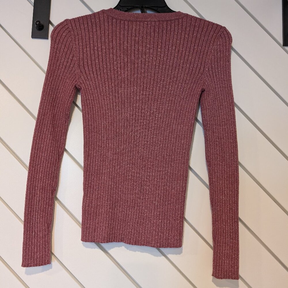 Nine West Ribbed Pink Metallic Crewneck Sweater - Picture 2 of 3